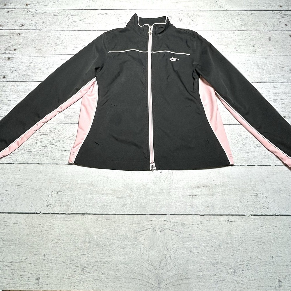 Vintage Nike FITDRY Windbreaker Jacket Womens Medium Black Pink Y2K Full Zip